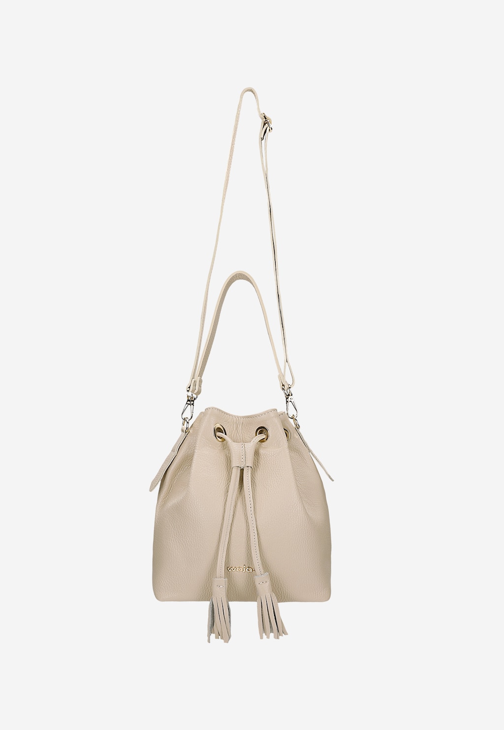 Beige Leder-Beuteltasche mit Fransen 80482-54 Widok 5