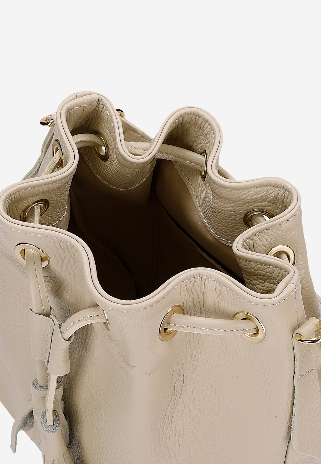 Beige Leder-Beuteltasche mit Fransen 80482-54 Widok 6