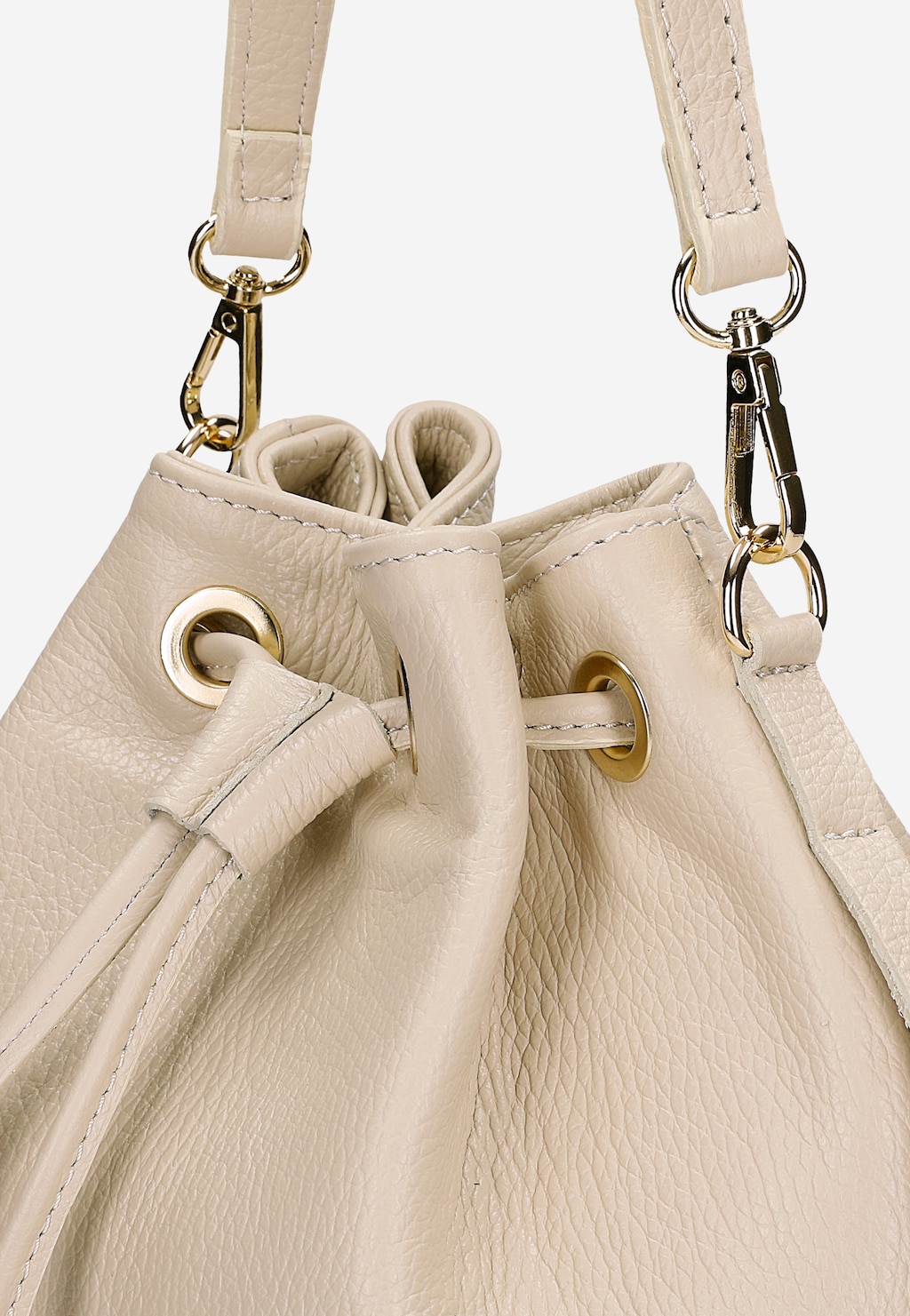 Beige Leder-Beuteltasche mit Fransen 80482-54 Widok 7