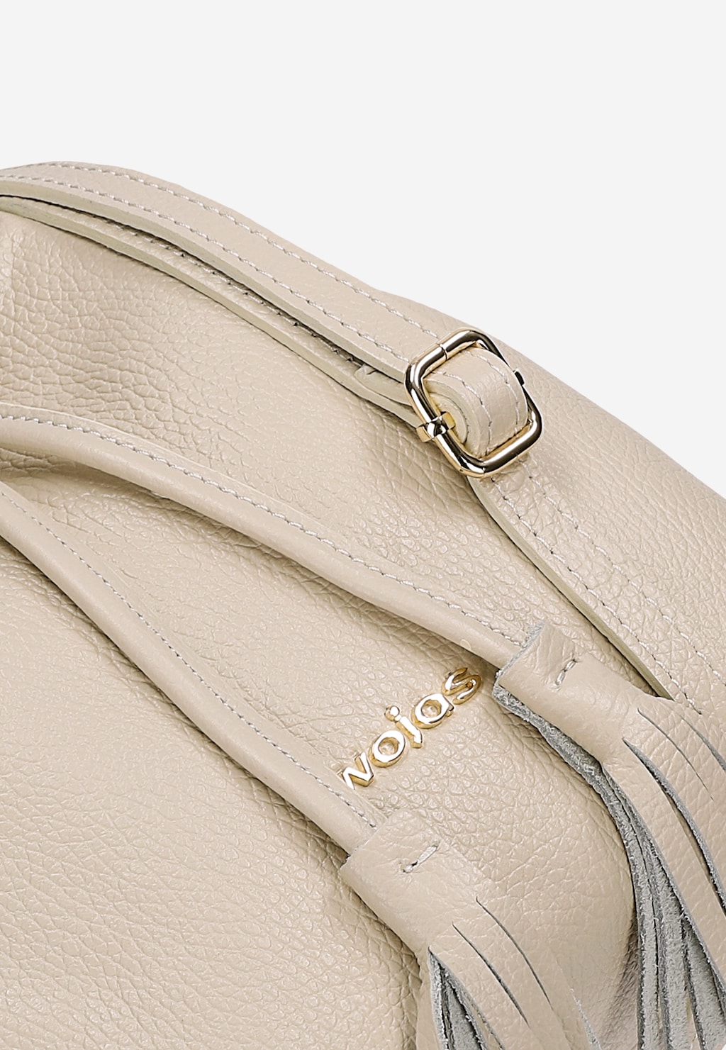 Beige Leder-Beuteltasche mit Fransen 80482-54 Widok 8