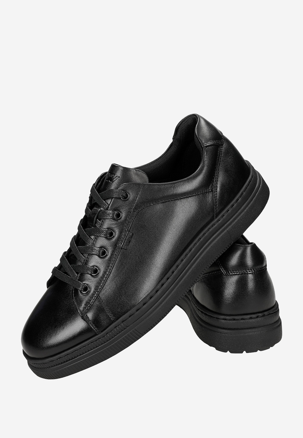 Wojas ciemnobrązowe męskie trampki skórzane 10322-51, czarne sznurowane sneakersy na grubej podeszwie, widok z boku i tyłu.