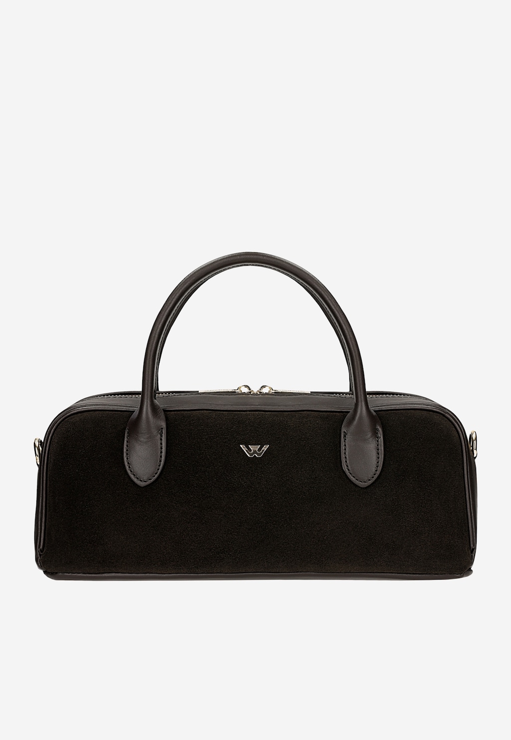 Wojas czarna damska torebka bowling bag z welurową wstawką z dwoiny, skórzanymi uchwytami i srebrnym logo, model 8052172