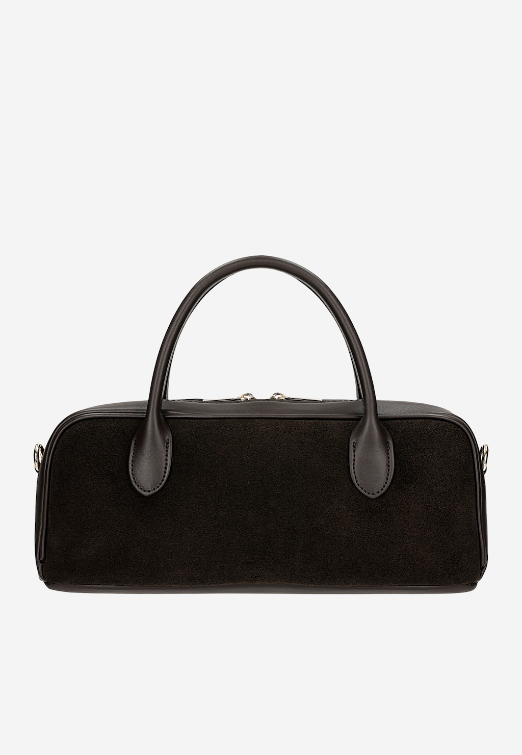 Wojas czarna damska torebka bowling bag z welurową wstawką i skórzanymi uchwytami, model 8052172, widok z przodu.