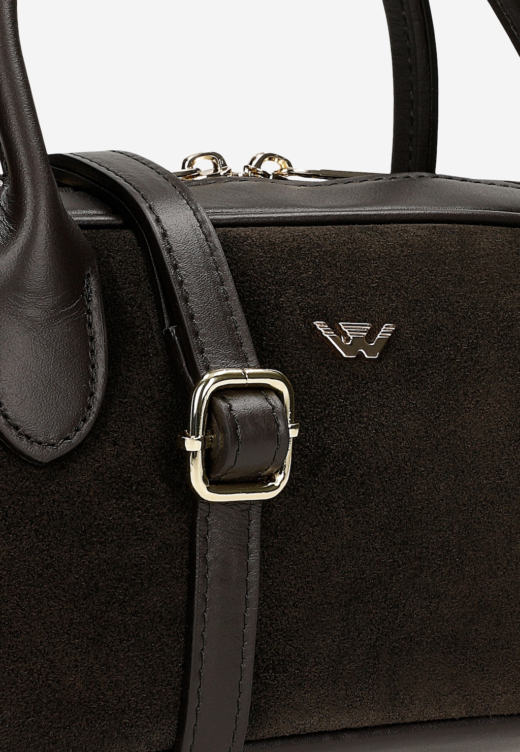 Wojas damska torebka bowling bag 8052172 w kolorze czarnym z wstawkami z dwoiny welurowej, złote okucia i logo marki.