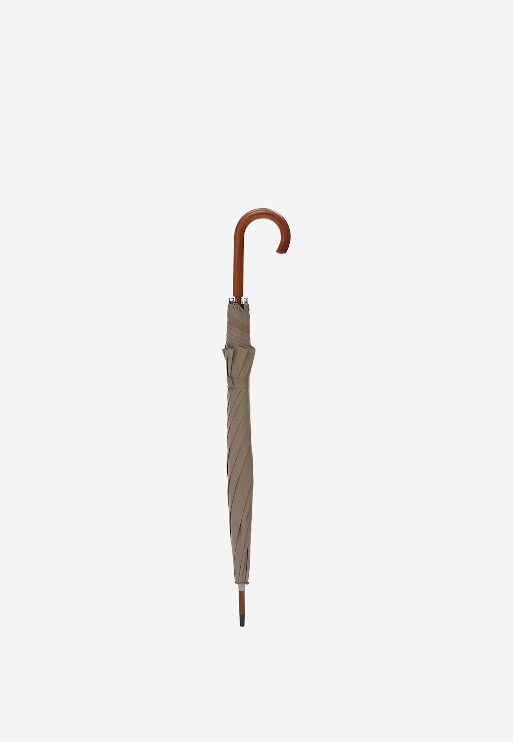 Duży beżowy parasol Wojas model 96707-14 z elegancką drewnianą rączką, złożony, widok z boku