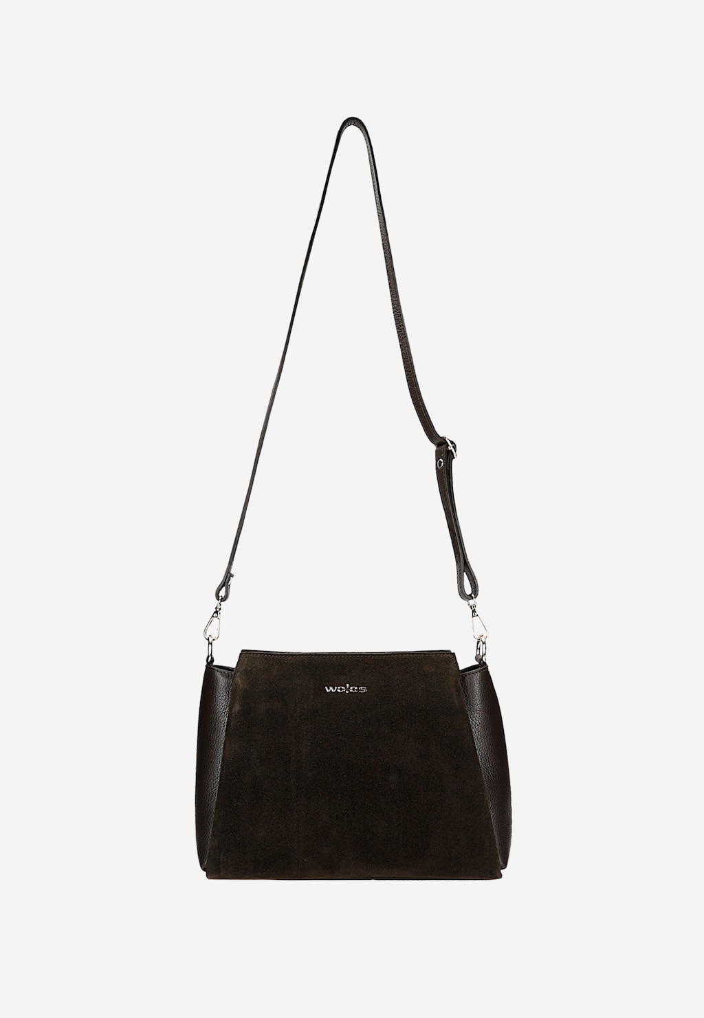 Wojas brązowa torebka damska crossbody ze skóry licowej i dwoiny welurowej, model 8010672, z regulowanym długim paskiem na ramię.