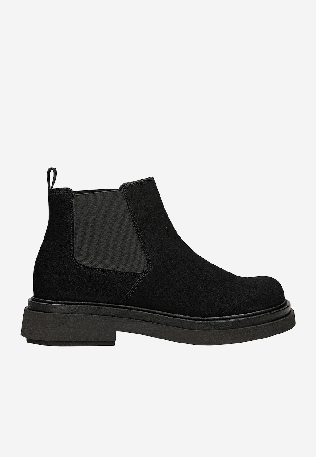 Wojas czarne botki damskie z elastyczną cholewką i grubą podeszwą, zamszowe chelsea boots model 55411-61, widok z boku