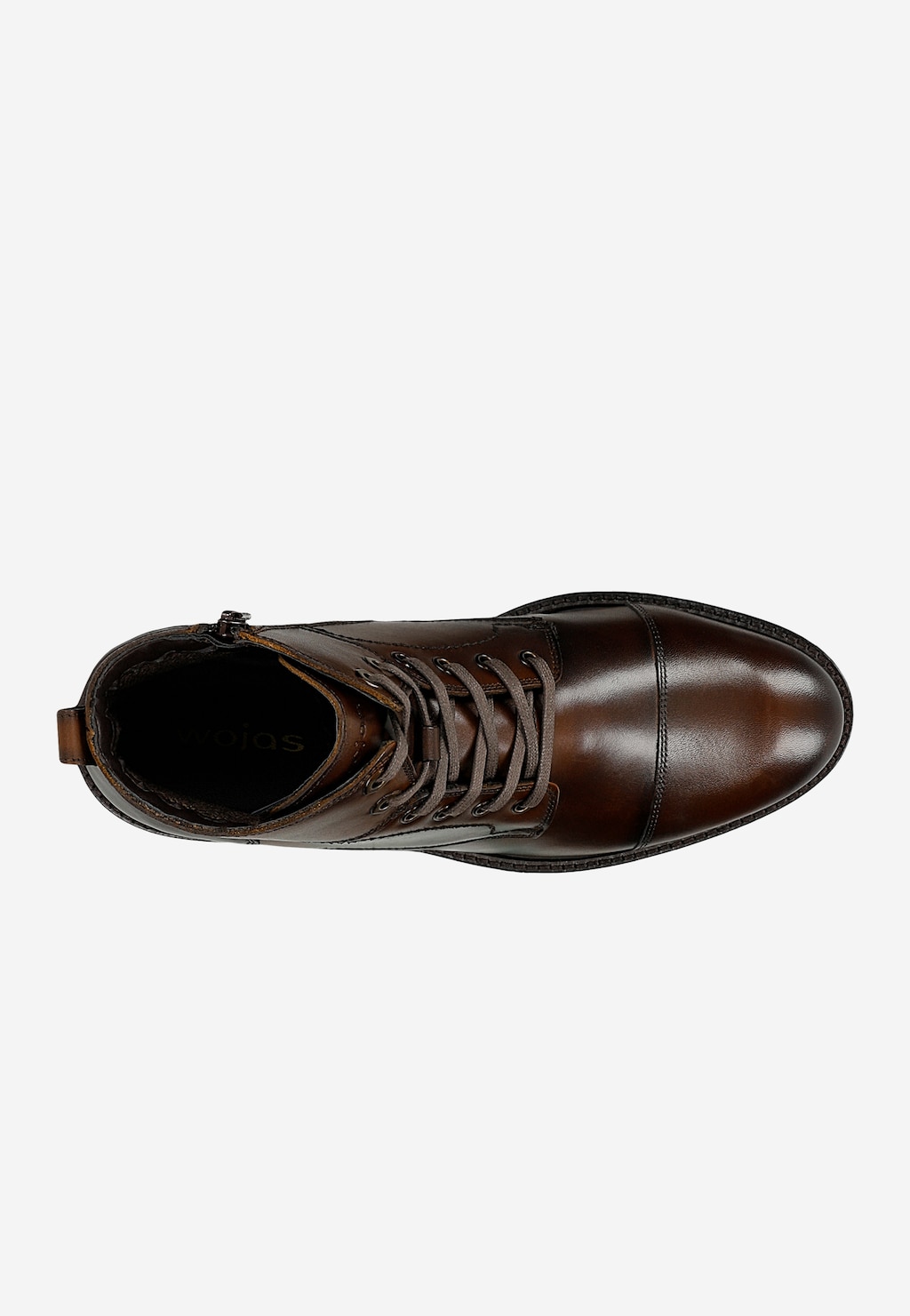 Wojas brązowe trzewiki męskie ze skóry licowej 24146-53, widok z góry, sznurowane z zamkiem bocznym, elegancki cap toe design.