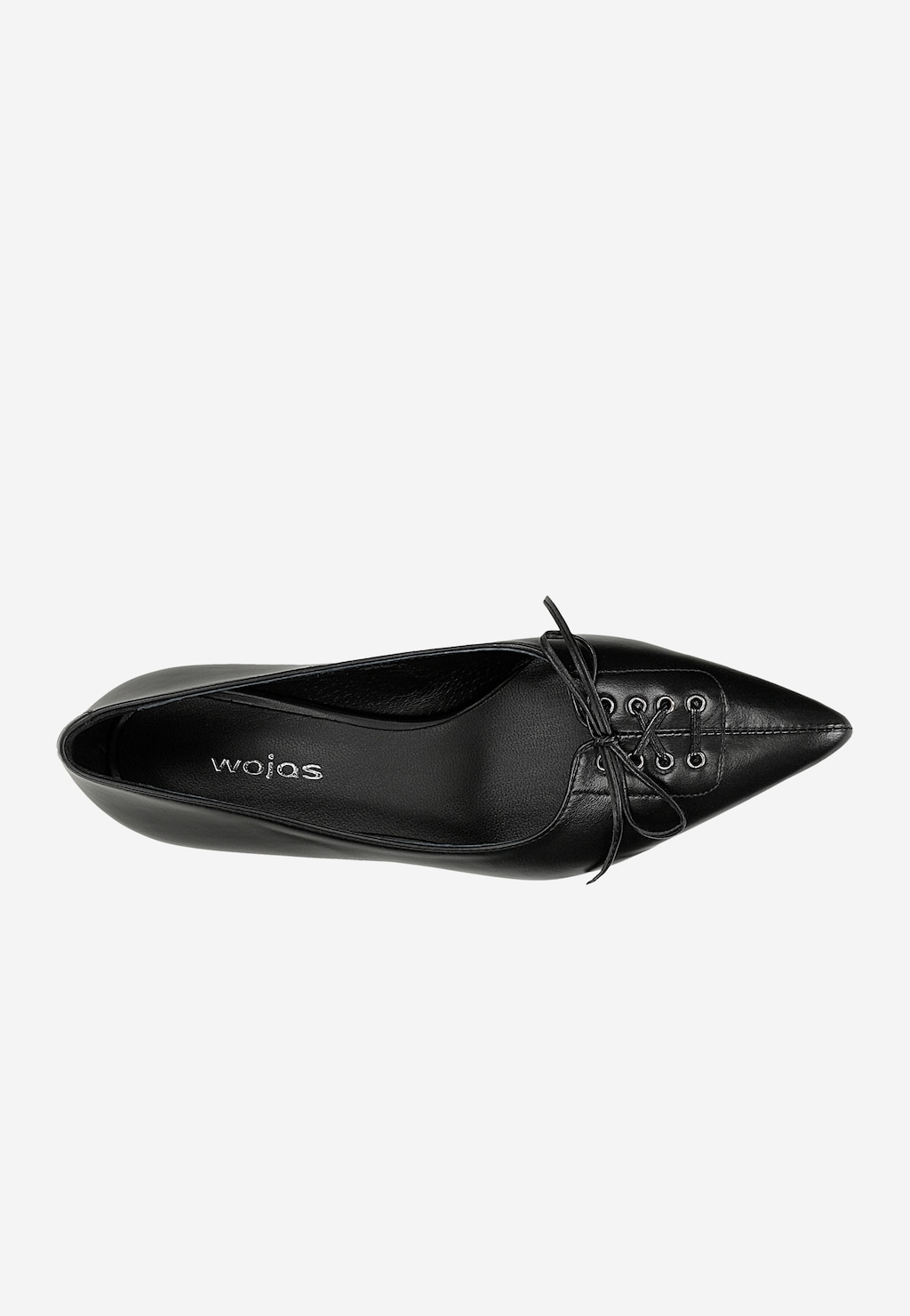 Wojas czarne czółenka LIMITED EDITION 35206-51 z ozdobną kokardką i szpiczastym noskiem, widok z góry