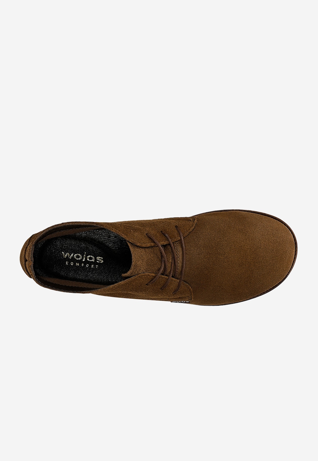 Wojas Comfort brązowe trzewiki damskie z szeroką cholewką 64163-62, widok z góry, zamszowa cholewka ze sznurowaniem