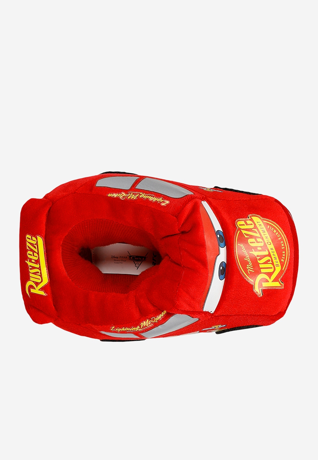 Bartek czerwone kapcie dziecięce z motywem Lightning McQueen CARS 87856-45, widok z góry, pluszowa cholewka z nadrukiem Rust-eze