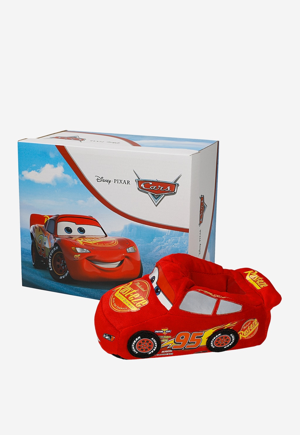 Bartek czerwone kapcie dziecięce 87856-45 w kształcie Zygzaka McQueena z Cars Disney Pixar, z pudełkiem prezentowym