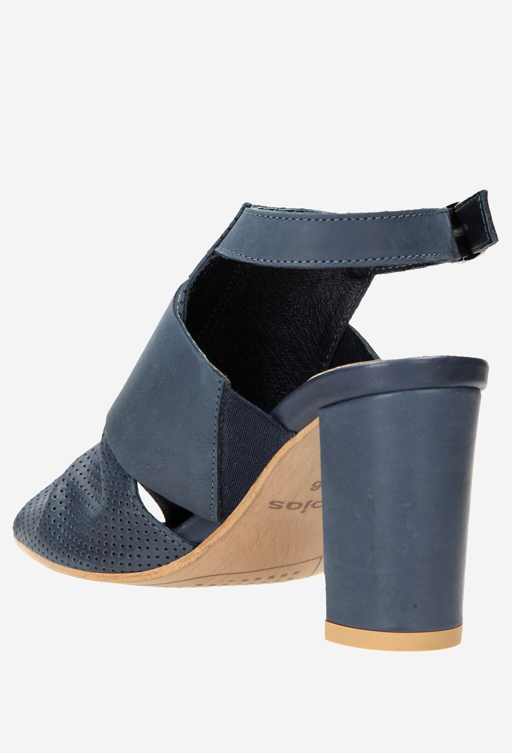 Granatowe sandały damskie na słupku z ozdobnym marszczeniem 6794-56 Widok 3