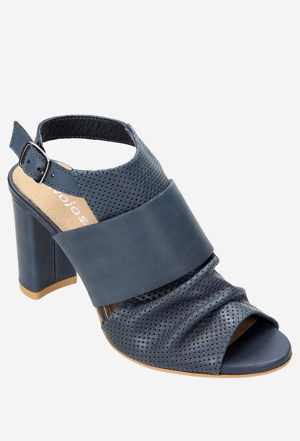 Granatowe sandały damskie na słupku z ozdobnym marszczeniem 6794-56 Widok 2