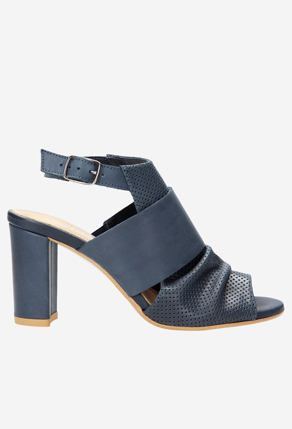 Granatowe sandały damskie na słupku z ozdobnym marszczeniem 6794-56 Widok 1