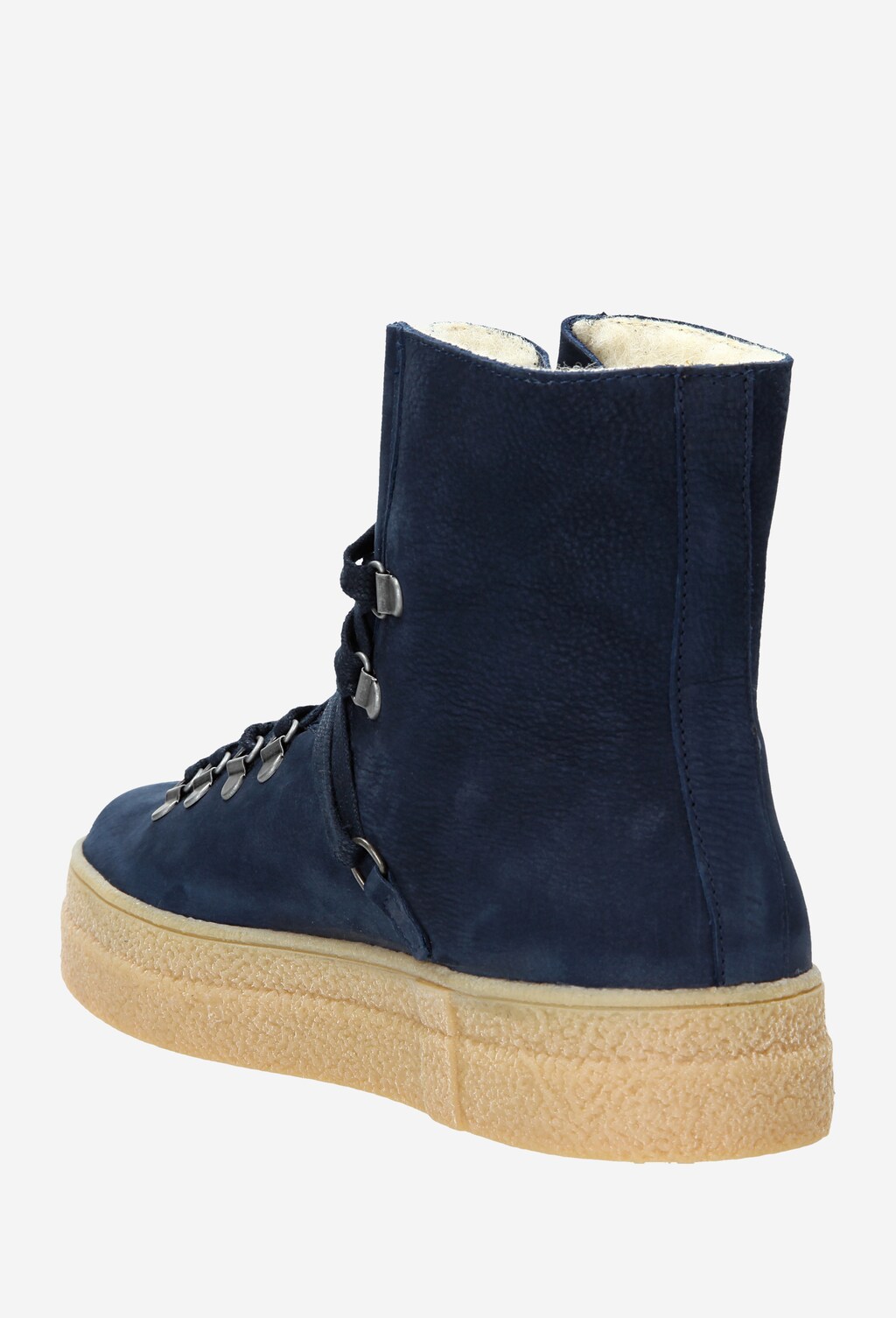 Granatowe ciepłe trzewiki damskie na grubej brązowej podeszwie 7674-66 Widok 4