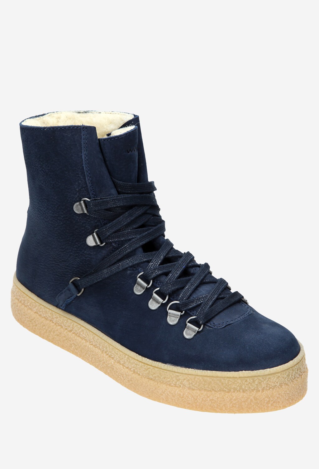 Granatowe ciepłe trzewiki damskie na grubej brązowej podeszwie 7674-66 Widok 3