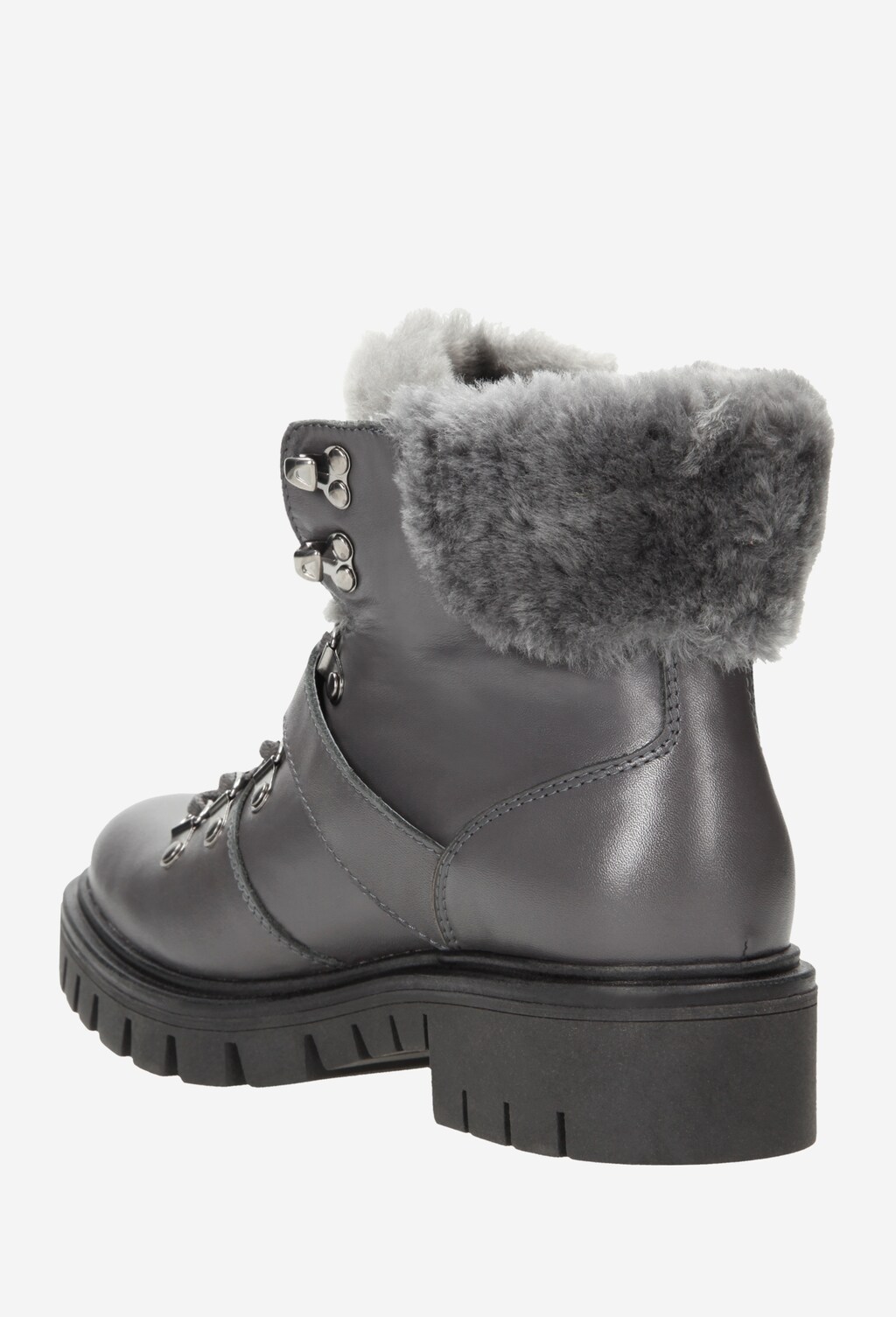 Popielate trzewiki damskie z futerkiem i klamrą 7678-50 Widok 3