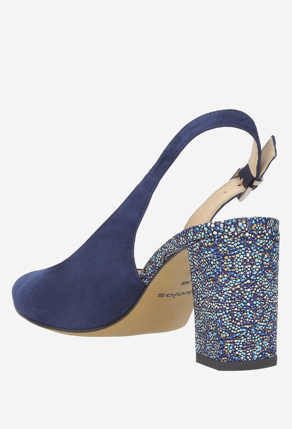 Granatowe czółenka damskie z multikolorowym obcasem 8384-66 Widok 3