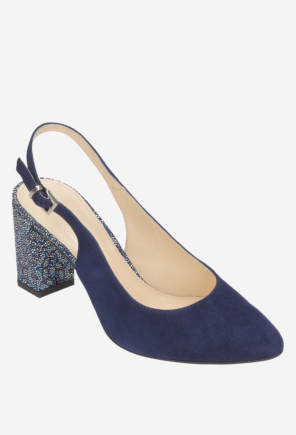 Granatowe czółenka damskie z multikolorowym obcasem 8384-66 Widok 2