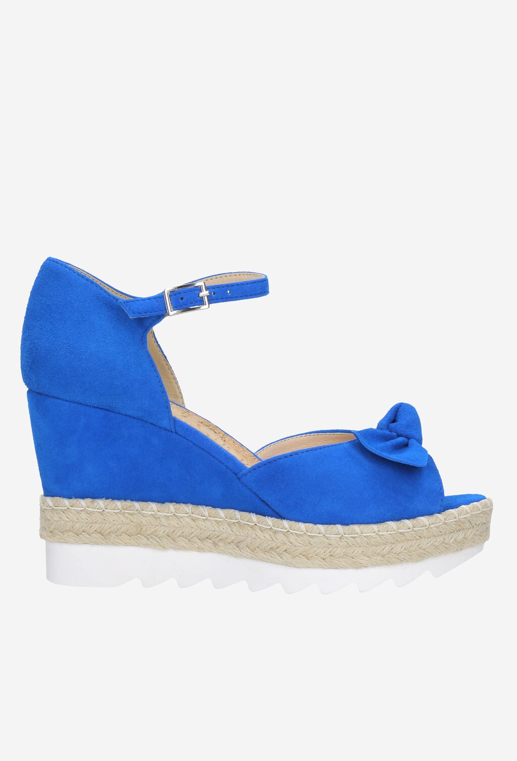 Niebieskie welurowe sandały damskie na koturnie 8790-66 Widok 1