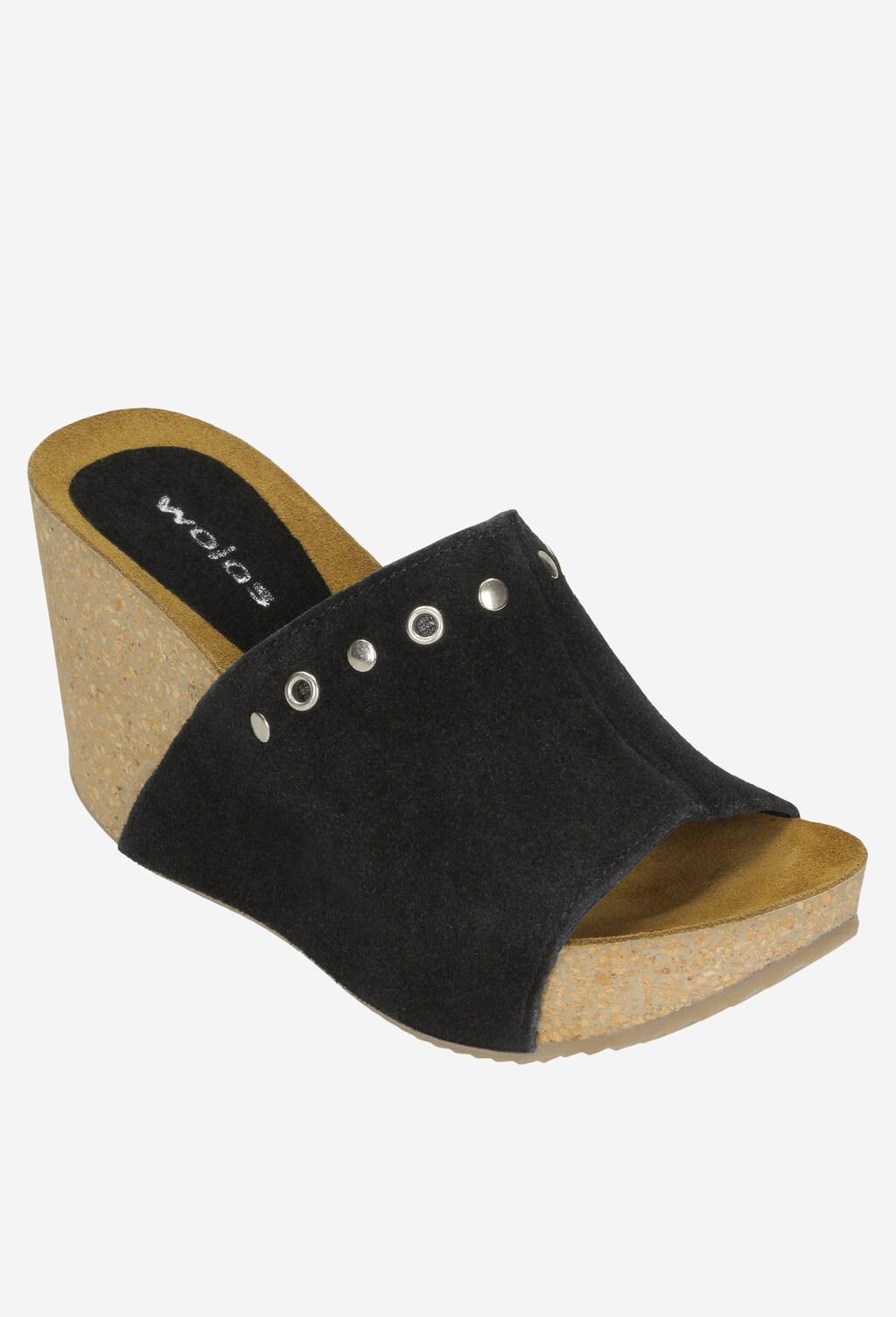 Czarne klapki damskie na koturnie ze srebrnymi nitami 8761-61 Widok 2