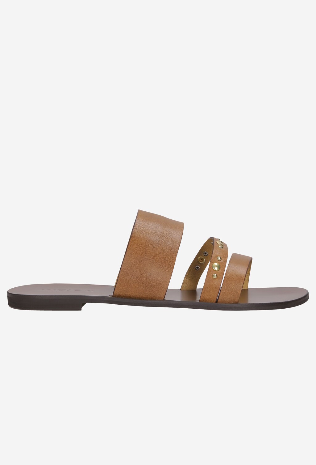 Jasnobrązowe klapki damskie z nitami  na pasku 8757-53 Widok 1