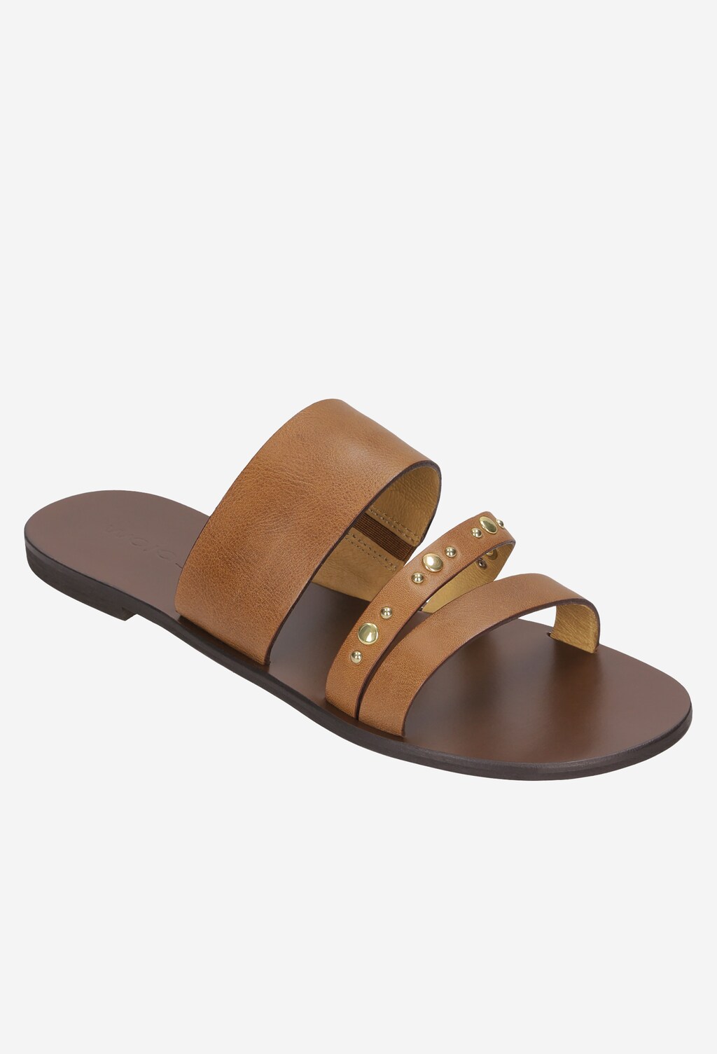 Jasnobrązowe klapki damskie z nitami  na pasku 8757-53 Widok 2