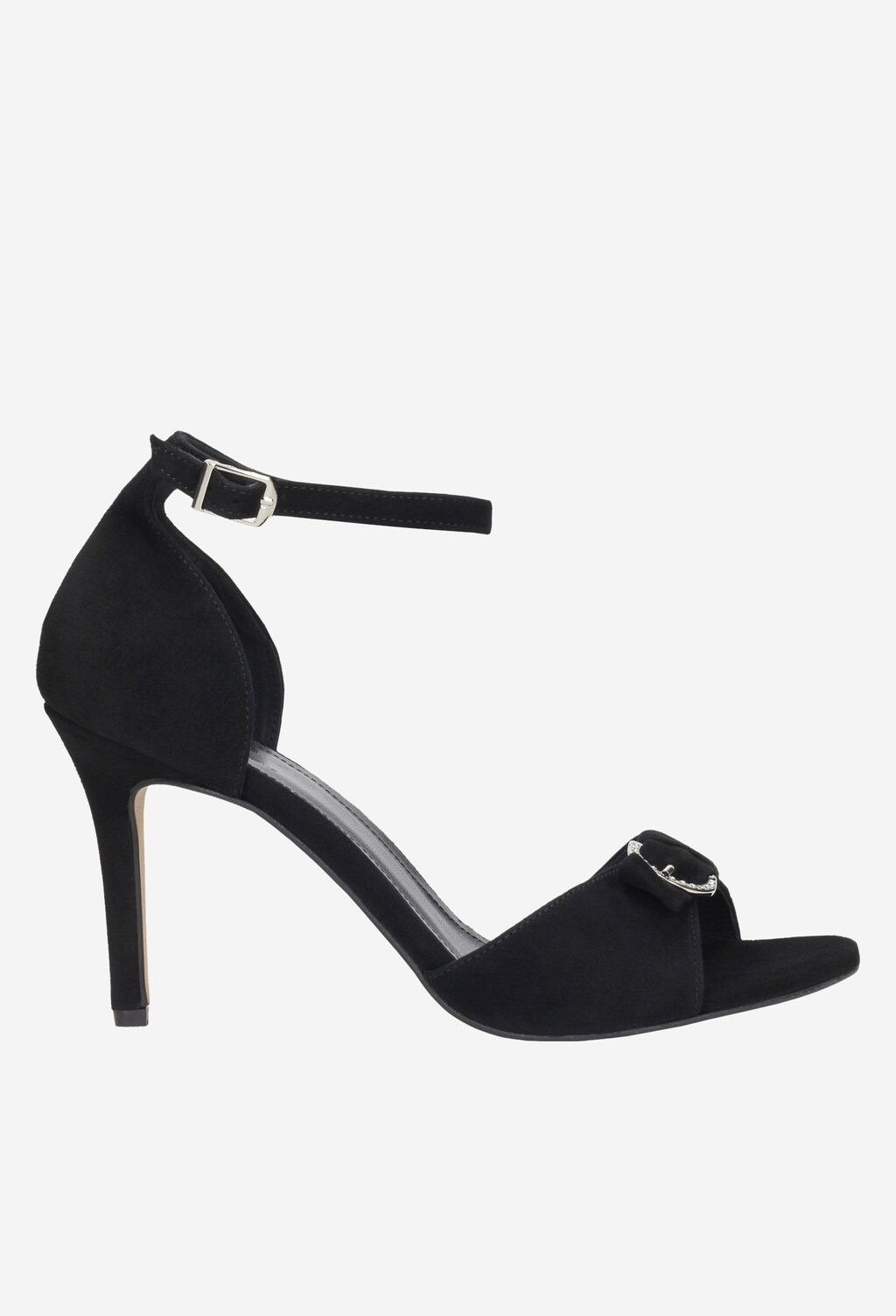Czarne wieczorowe sandały damskie na szpilce z ozdobną klamerką 8809-61 Widok 1