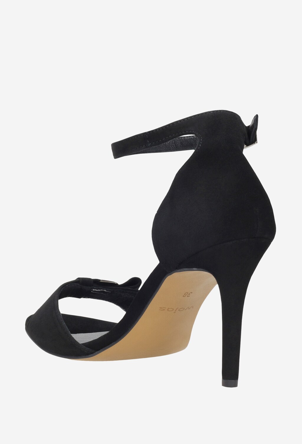 Czarne wieczorowe sandały damskie na szpilce z ozdobną klamerką 8809-61 Widok 3