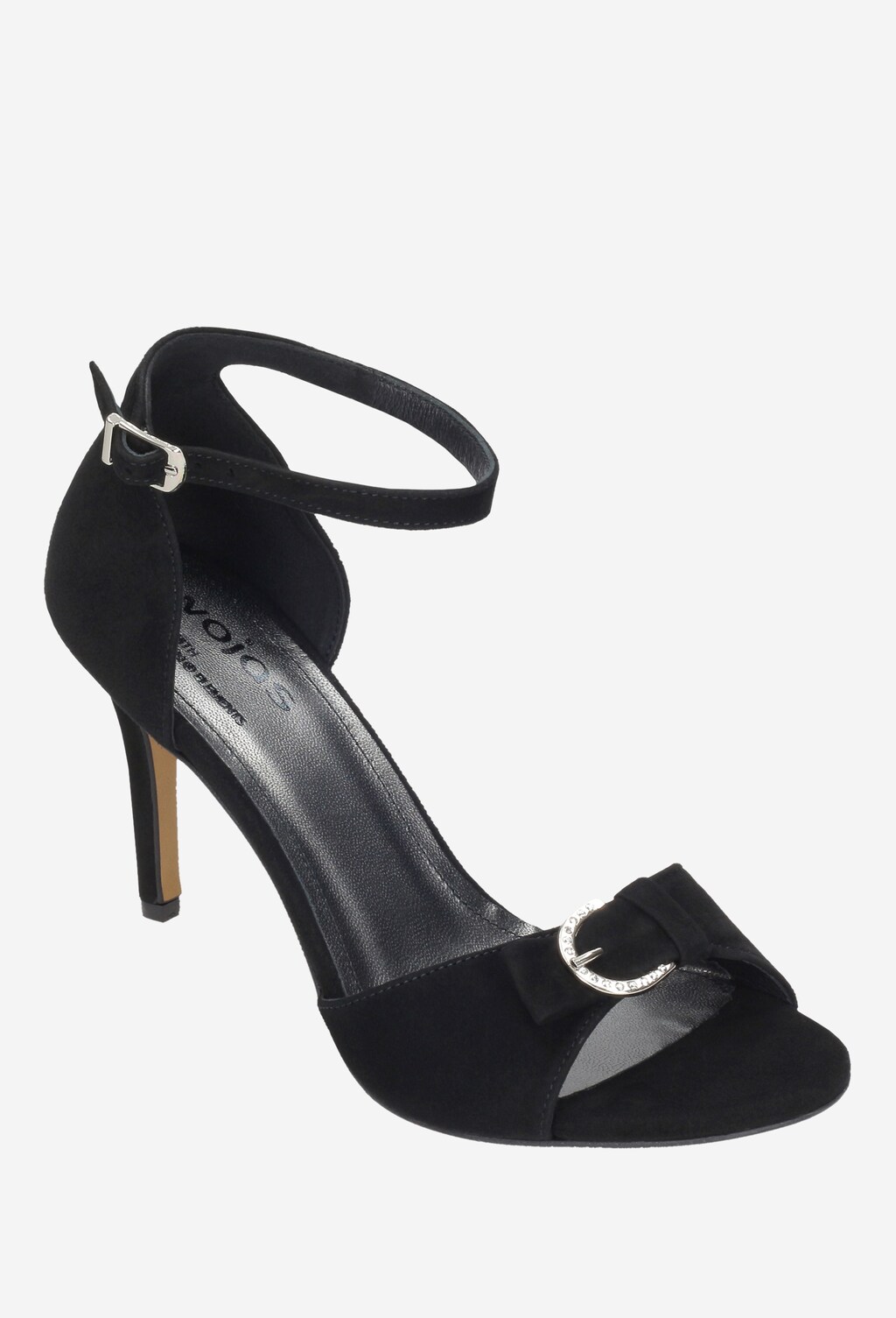 Czarne wieczorowe sandały damskie na szpilce z ozdobną klamerką 8809-61 Widok 2