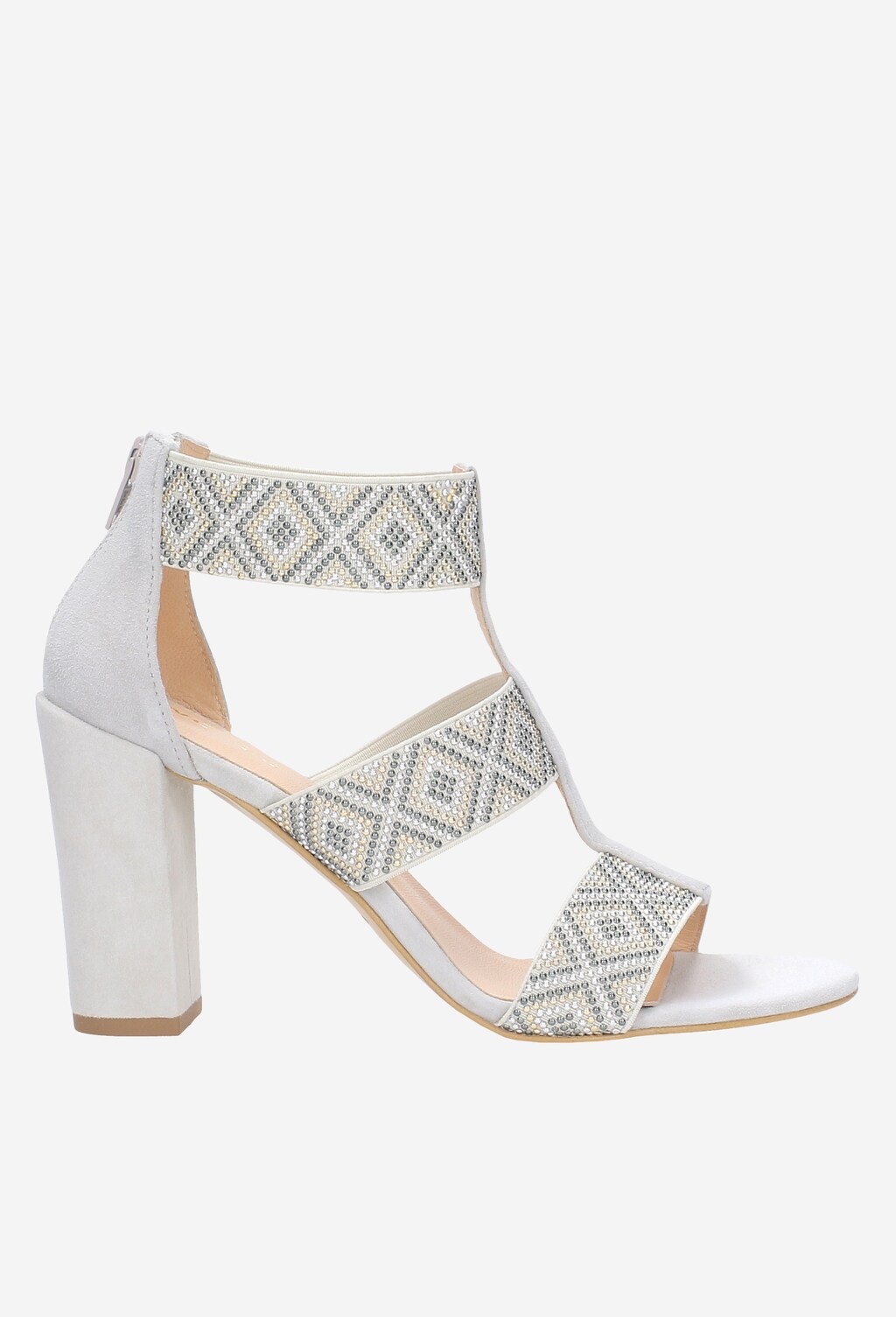 Popielate Sandały Damskie Z Ozdobnymi Wzorkami na Gumowych Paskach 8800-80 Widok 1