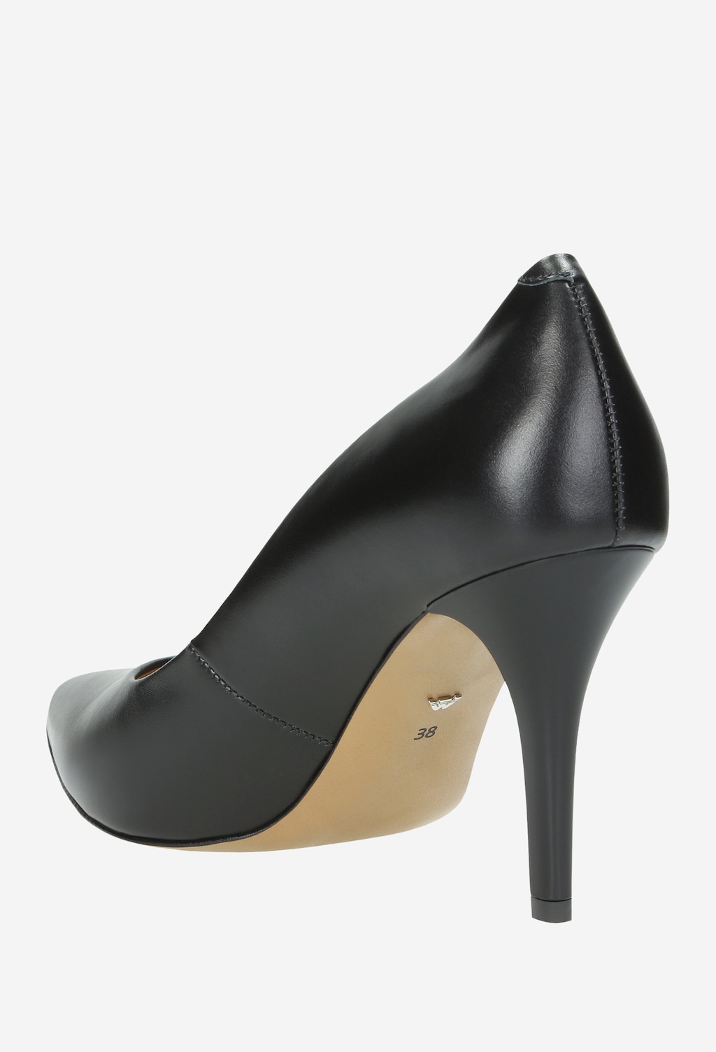 Eleganckie czarne czółenka Wojas model 9275-51 ze skóry, widok z boku, z charakterystycznym smukłym obcasem i jasną podeszwą, rozmiar 38.