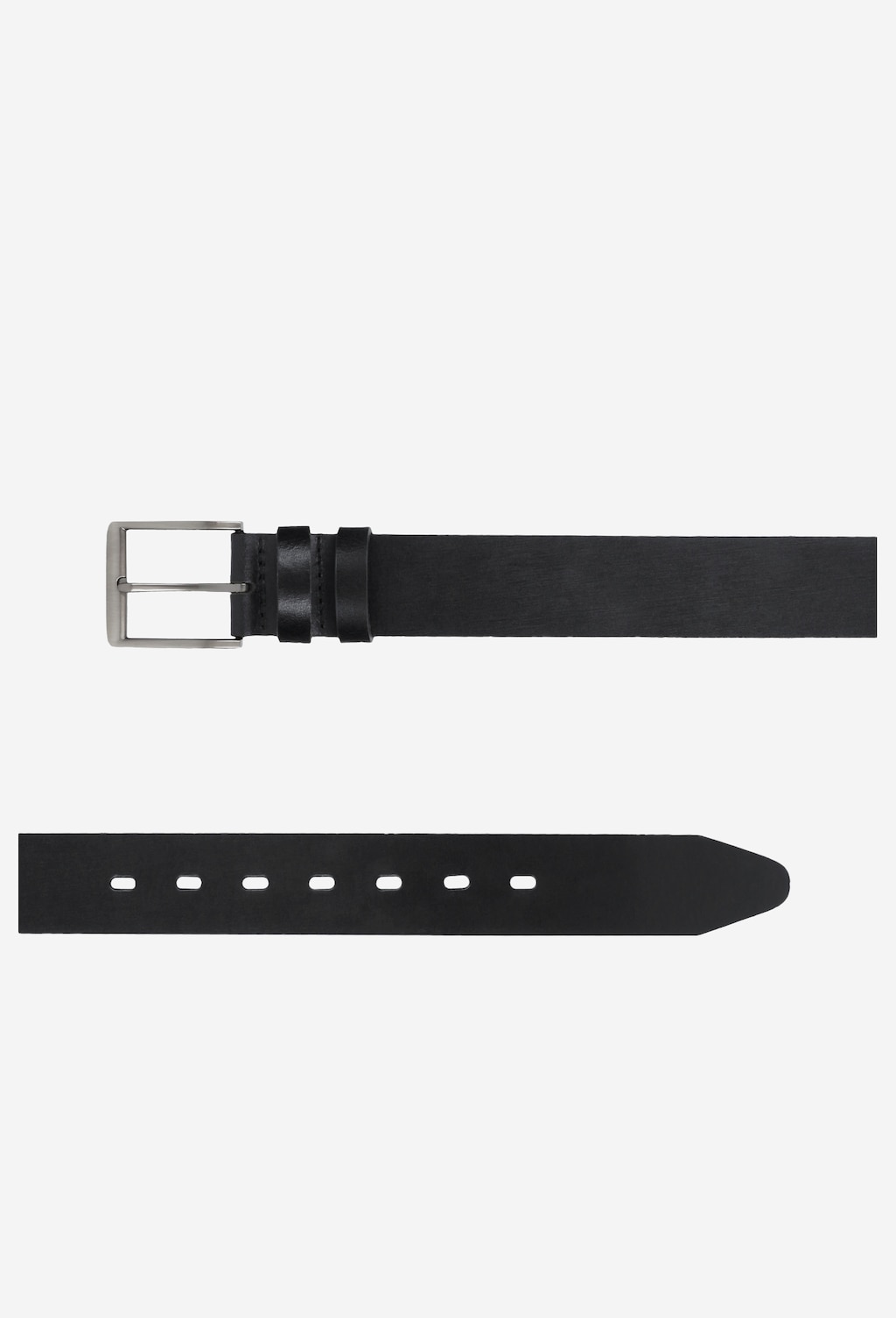 Elegancki czarny pasek męski Wojas model 9963-51 z metalową klamrą. Wykonany ze skóry, z widocznymi dziurkami na całej długości.