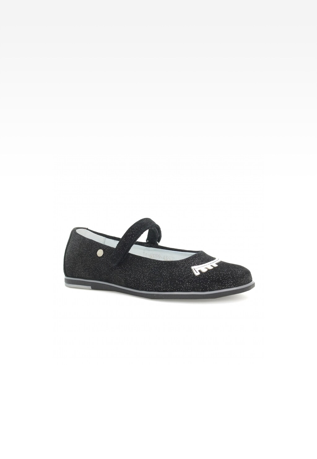 Eleganckie czarne buty wizytowe Bartek W-68099/SZ/BIE dla dziewcząt z brokatowym wykończeniem i paskiem na rzep, widok z boku.