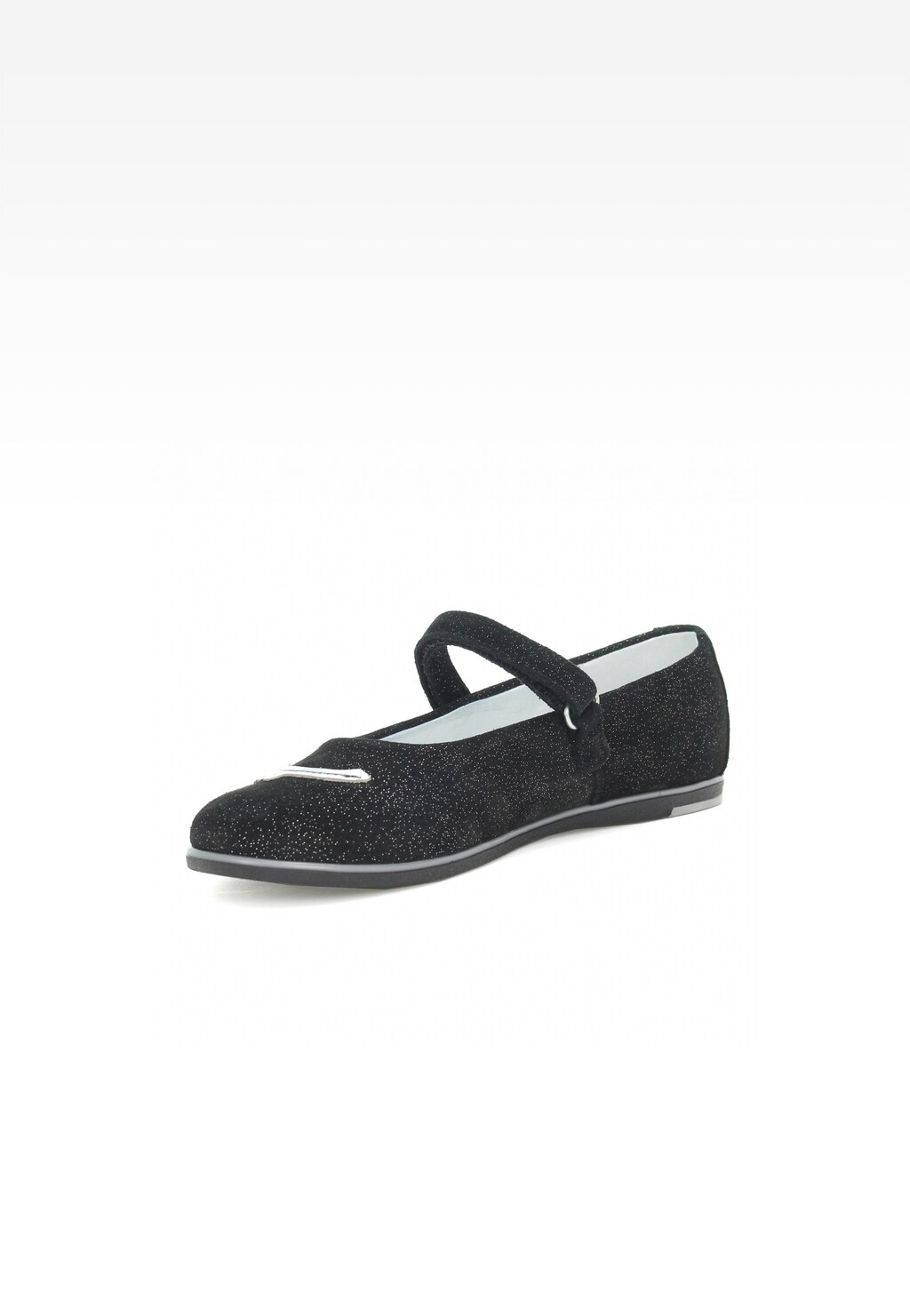 Eleganckie czarne balerinki dziewczęce Bartek W-68099/SZ/BIE z brokatowym wykończeniem i paskiem na rzep, idealne na wizytowe okazje.
