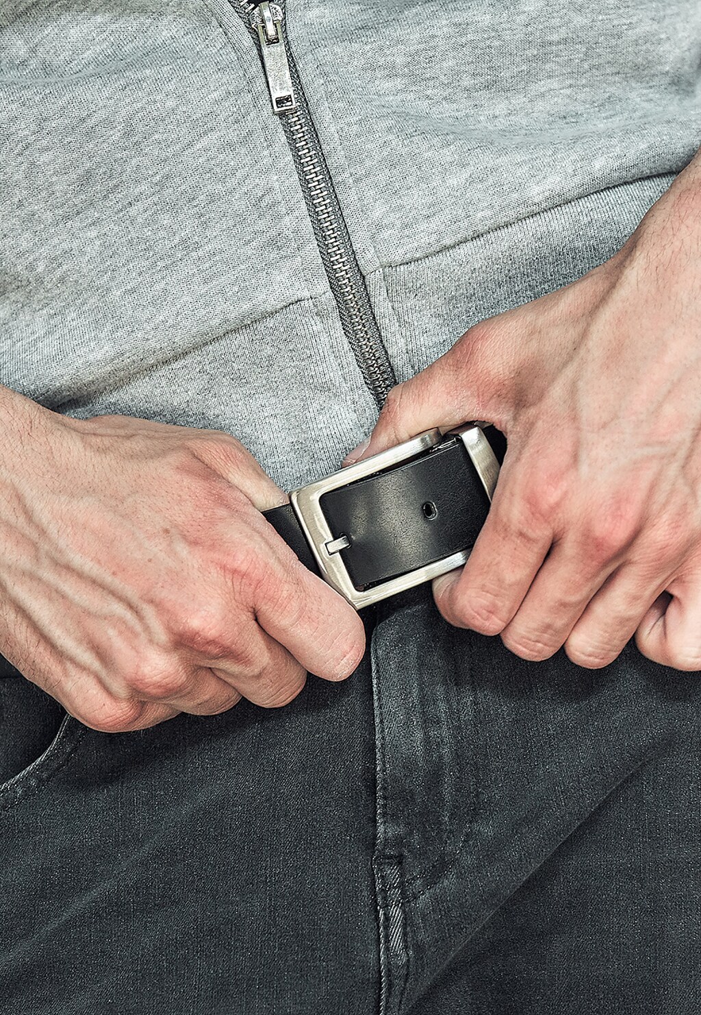 Skórzany dwustronny pasek męski czarno-granatowy 6963-56 Widok 1