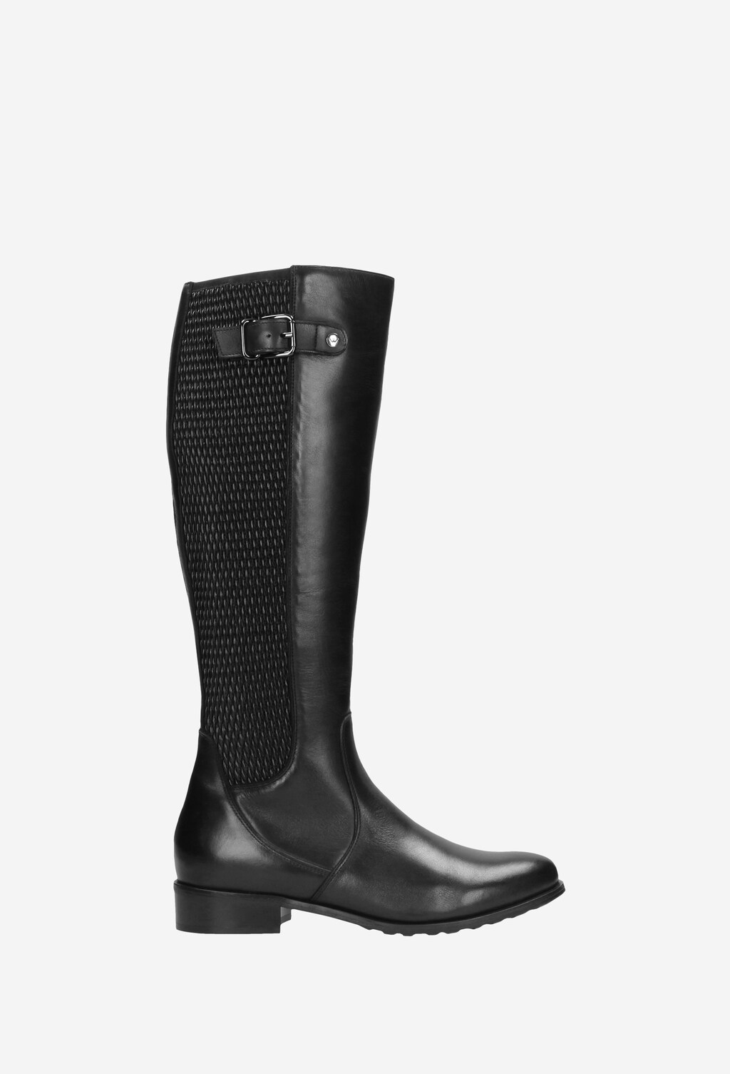 Černé kožené dámské kozačky se strečovou vsadkou 9674-51 Widok 2