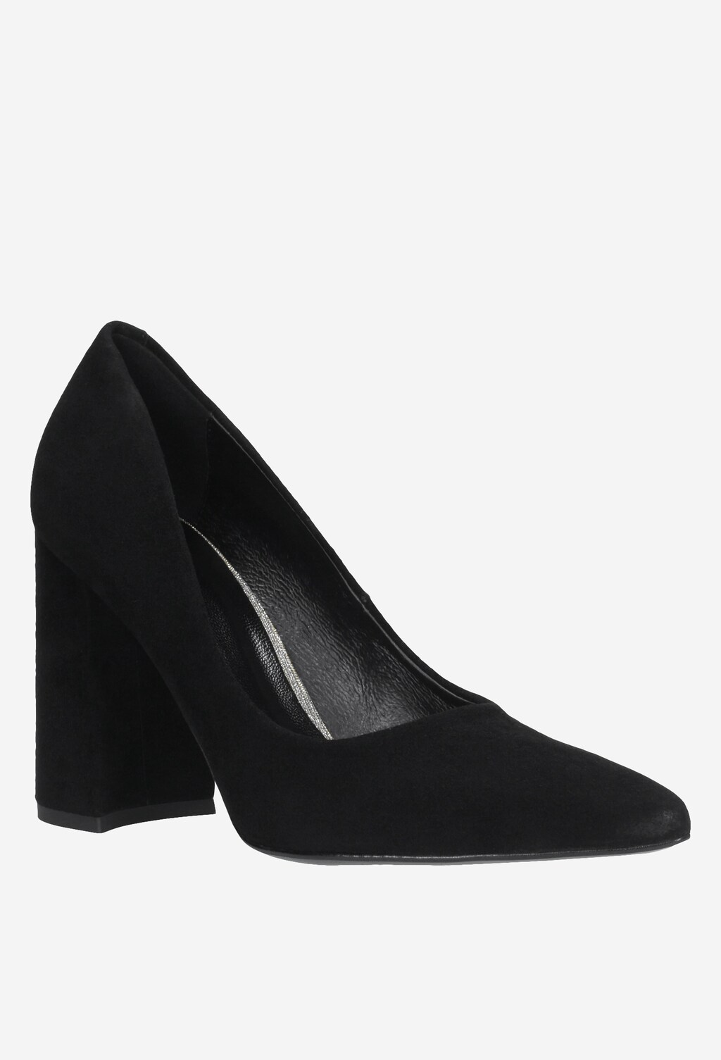 Czarne czółenka welurowe z ozdobionym obcasem  35001-61 Widok 3