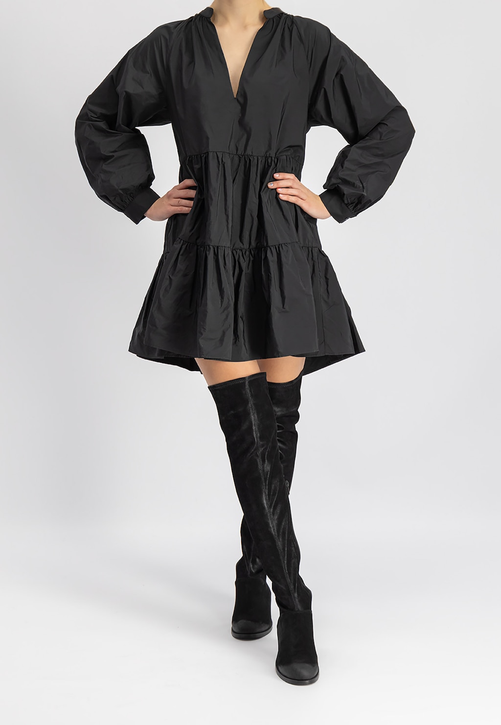 Czarne wysokie kozaki damskie ze skóry naturalnej i stretchu 6707-61 Widok 1