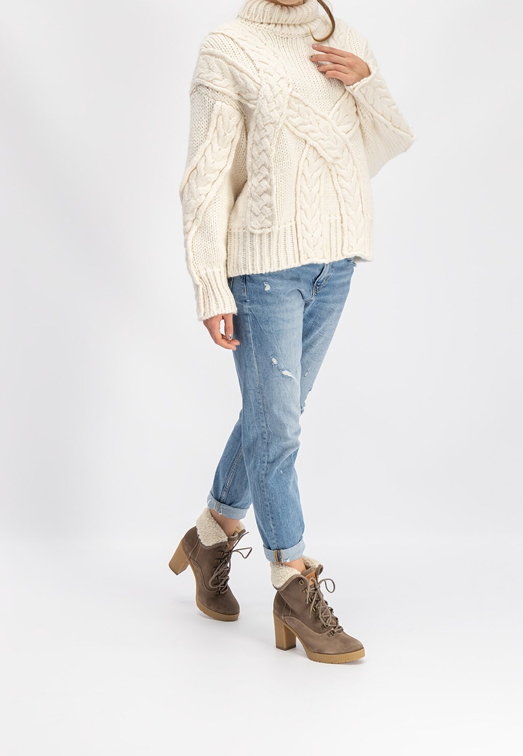 Beżowe trzewiki damskie 7686-64 Widok 1