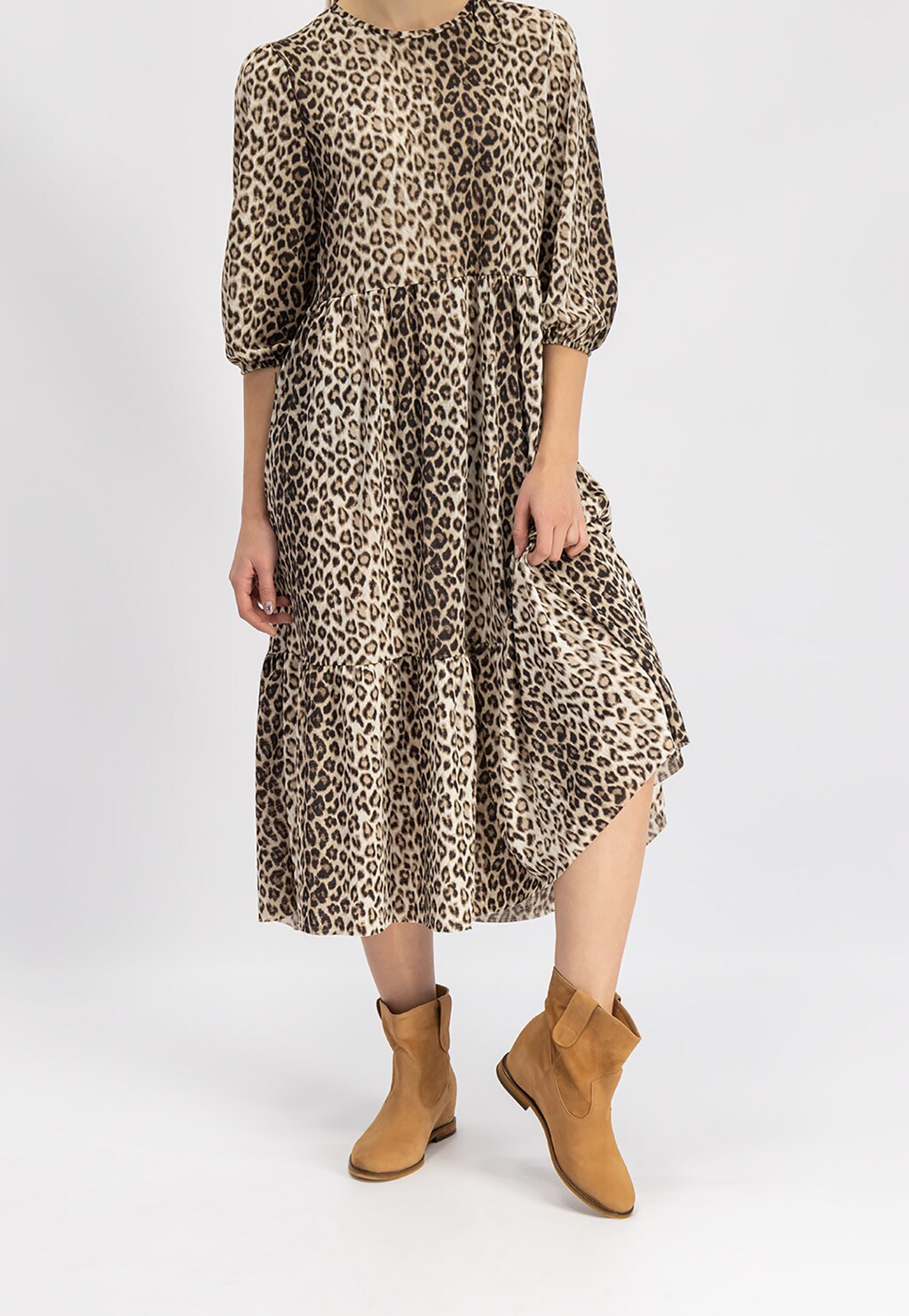 Jasnobrązowe botki damskie na ukrytej koturnie 9521-63 Widok 1