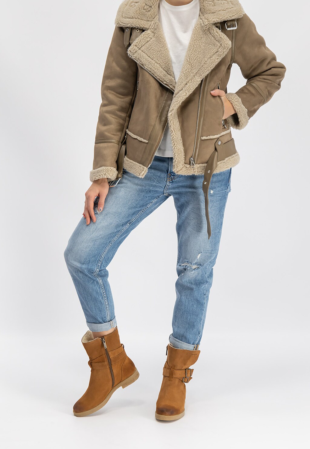 Pohodlné a štýlové kožené členkové čižmy na zimu 9587-63 Widok 1