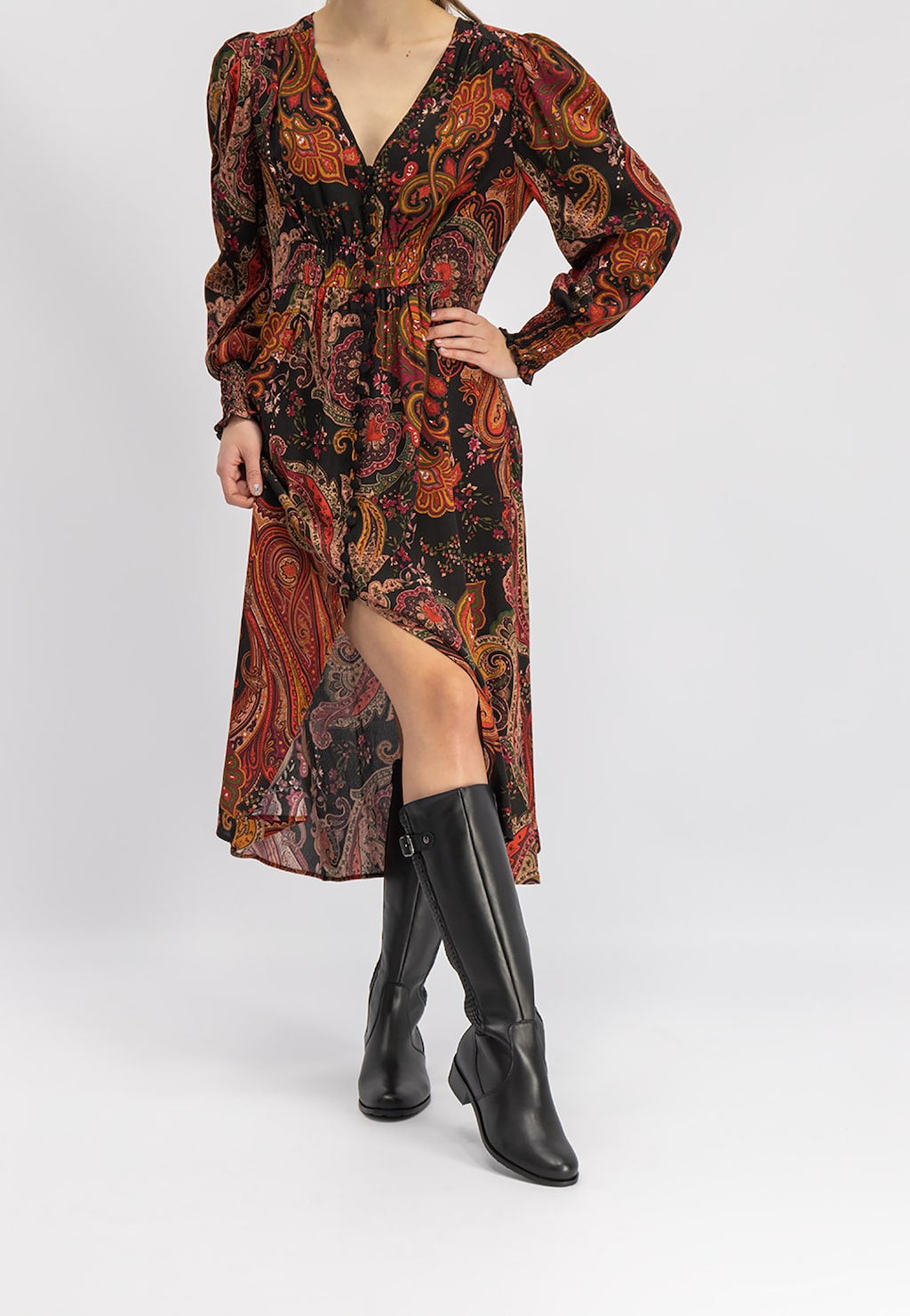 Černé kožené dámské kozačky se strečovou vsadkou 9674-51 Widok 1