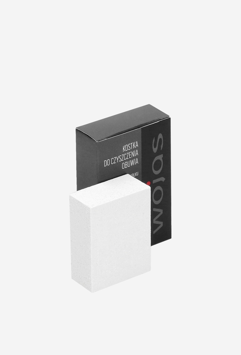 Biała kostka gumowa Wojas 99001-00 do czyszczenia obuwia w czarnym opakowaniu z napisem 