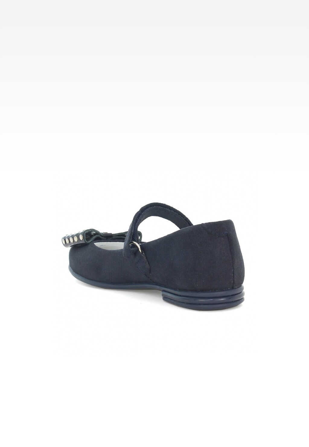 Granatowe wizytowe balerinki Bartek T-65119/SZ/0FD dla dziewcząt z paskiem na klamerkę i ozdobnymi cyrkoniami, widok z boku.