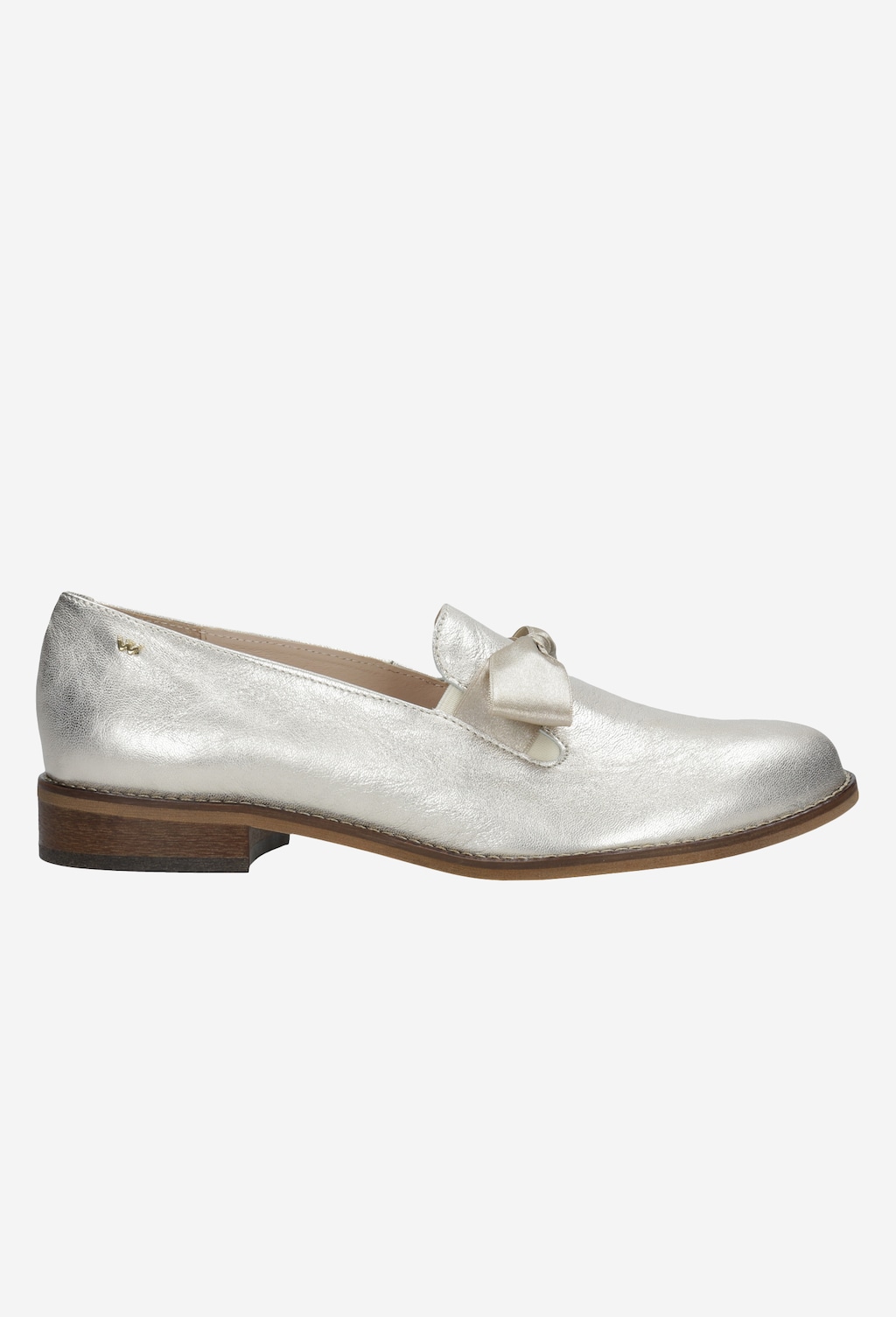 Złote półbuty damskie z materiałową kokardką 46022-58 Widok 1