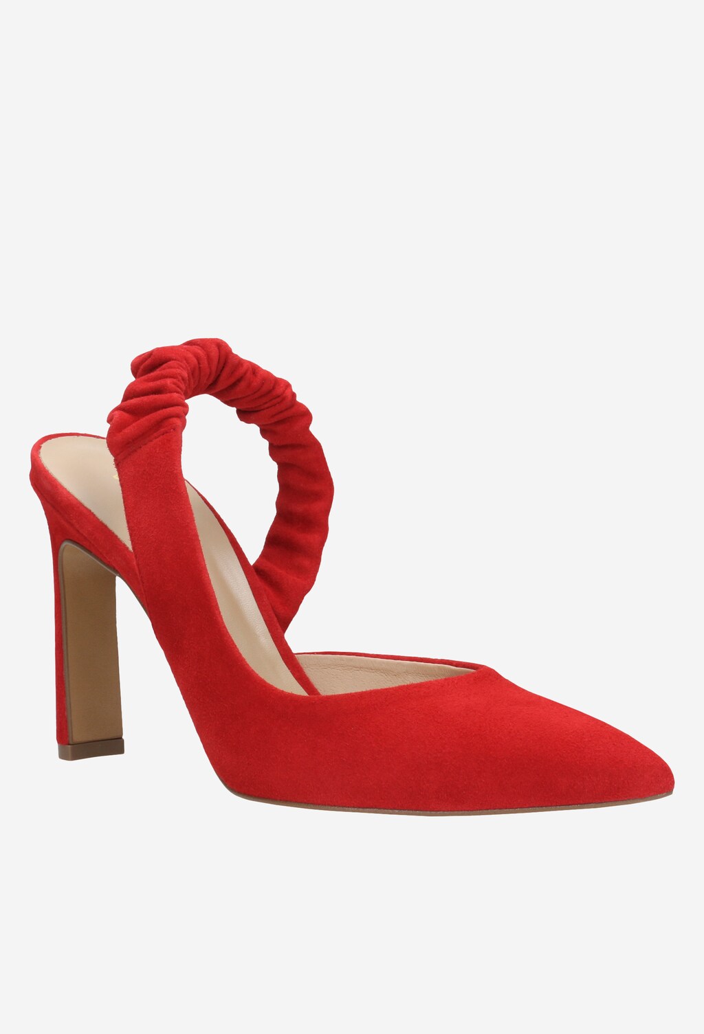 Czerwone welurowe czółenka damskie z odkrytą piętą 35014-65 Widok 2