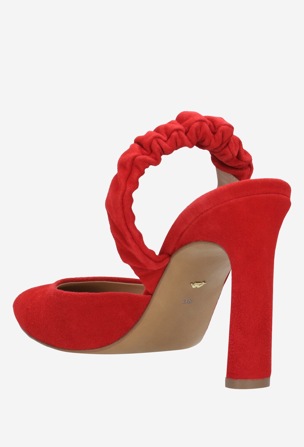 Czerwone welurowe czółenka damskie z odkrytą piętą 35014-65 Widok 3
