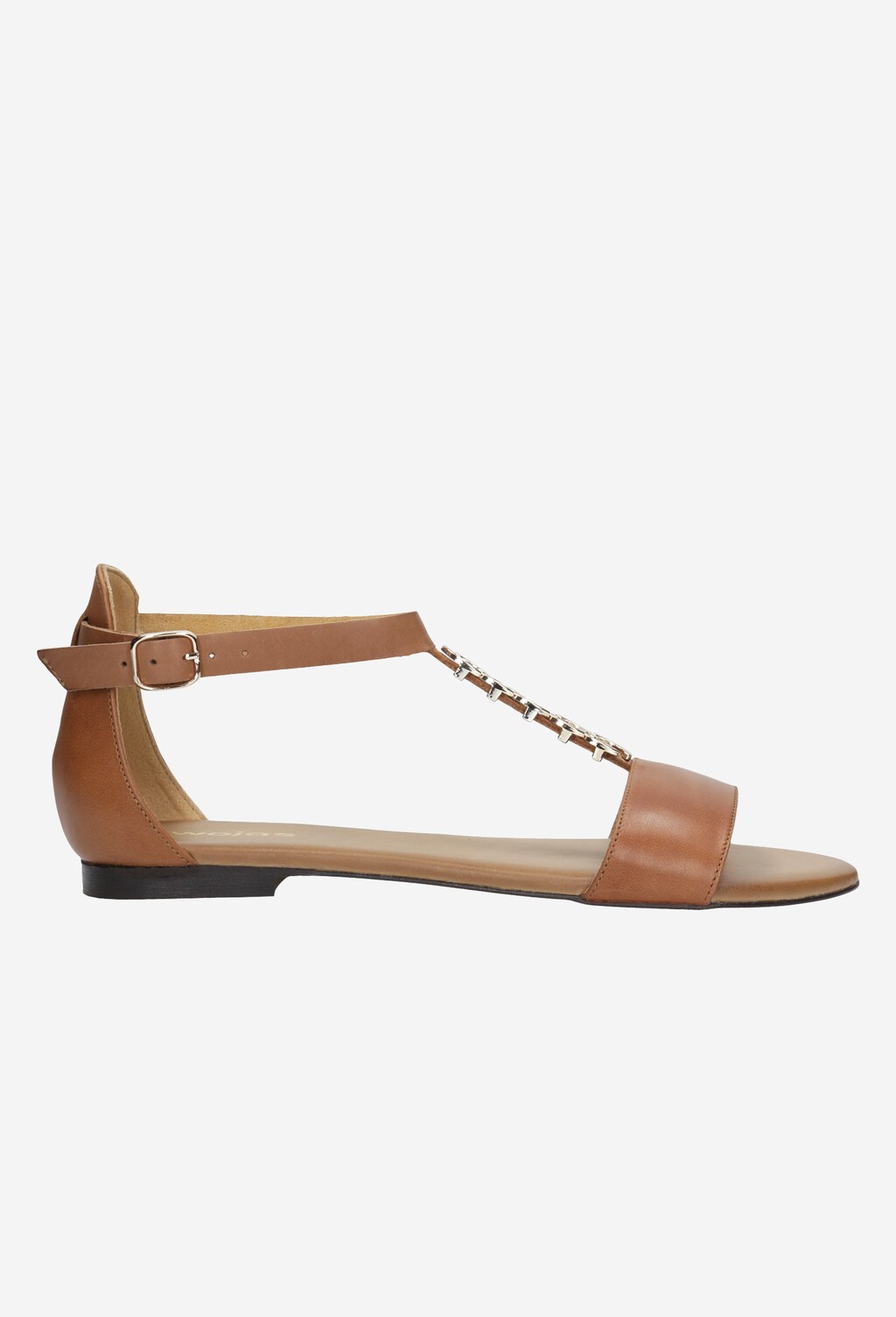 Jasnobrązowe sandały damskie ze zdobieniem na pasku 76009-53 Widok 1